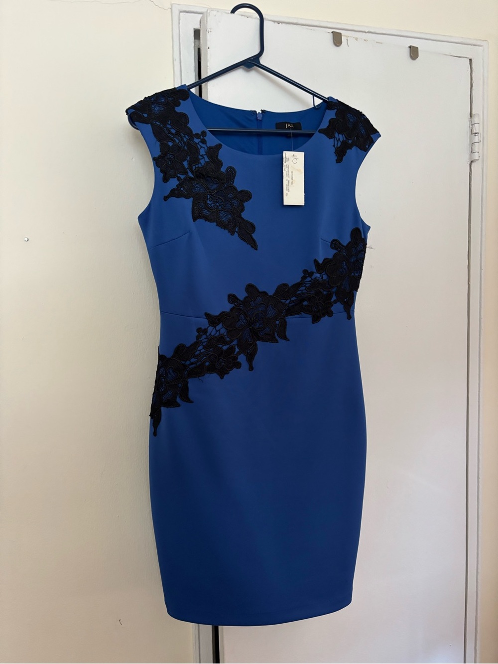 Jax Royal Blue Midi Dress with Black Lace Appliqué